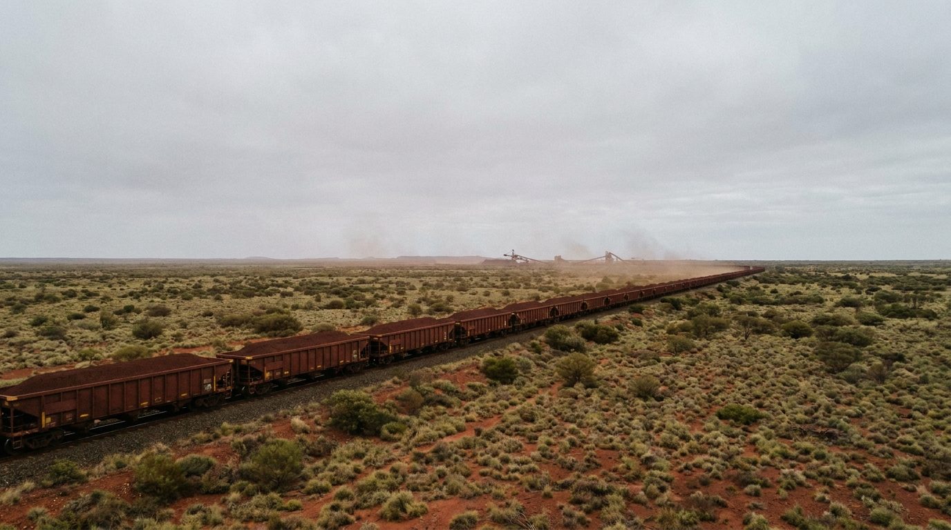 An iron-ore freight train crossing the Pilbara
