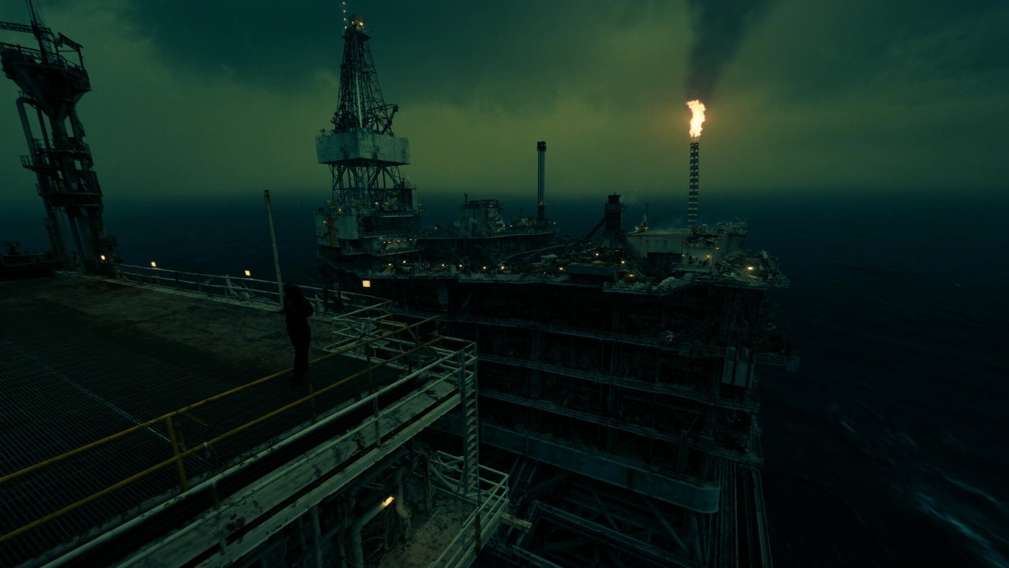 An offshore platform at dusk