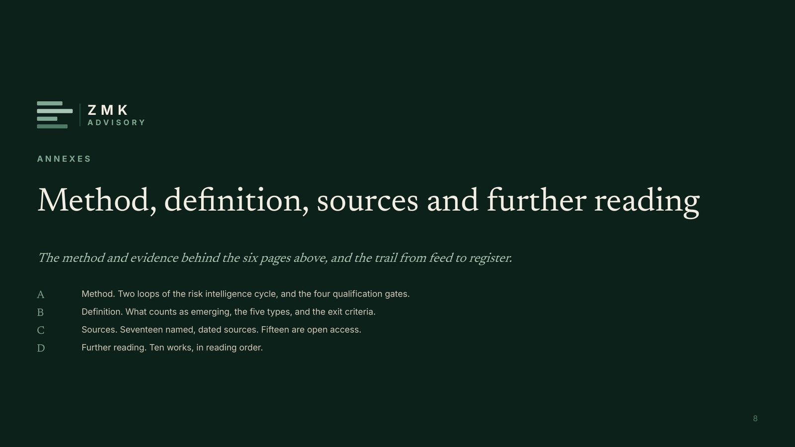 Annexes divider: method, definition, sources and further reading.